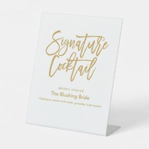 Chic Hand Lettered Gold Signature Cocktail Menu Pe Pedestal Sign