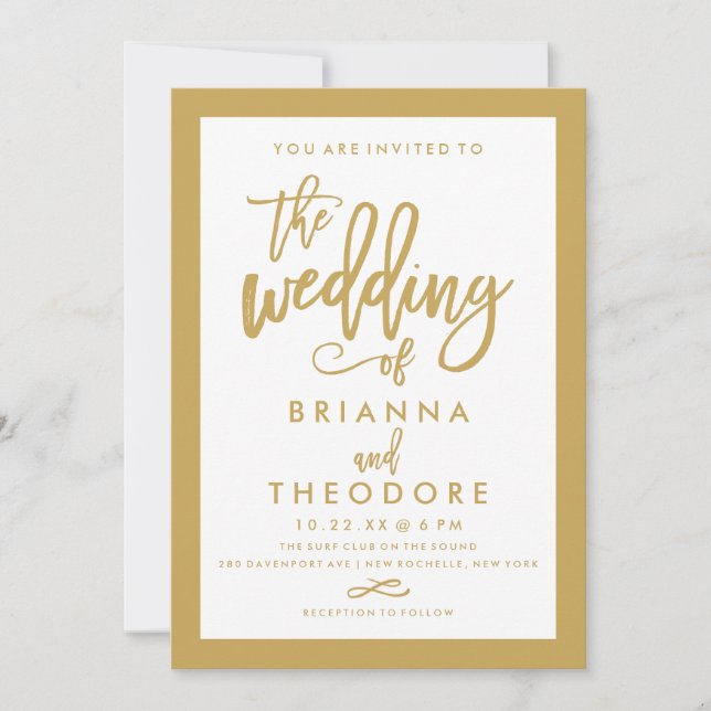 Chic Hand Lettered Gold Wedding Invitation Border (Front)