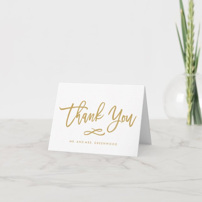 Chic Hand Lettered Gold Wedding Thank You Card (Front)