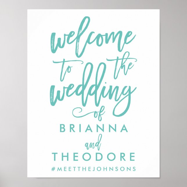 Chic Hand Lettered Gold Wedding Welcome Sign (Front)