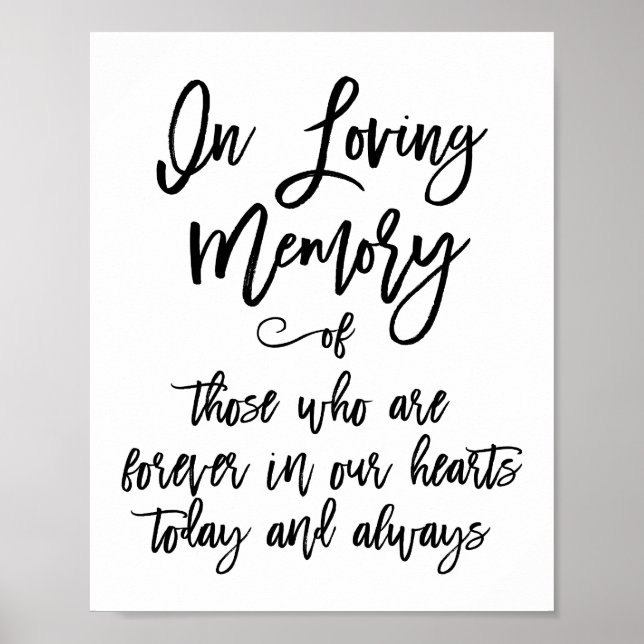 Chic Hand Lettered In Loving Memory Sign (Front)