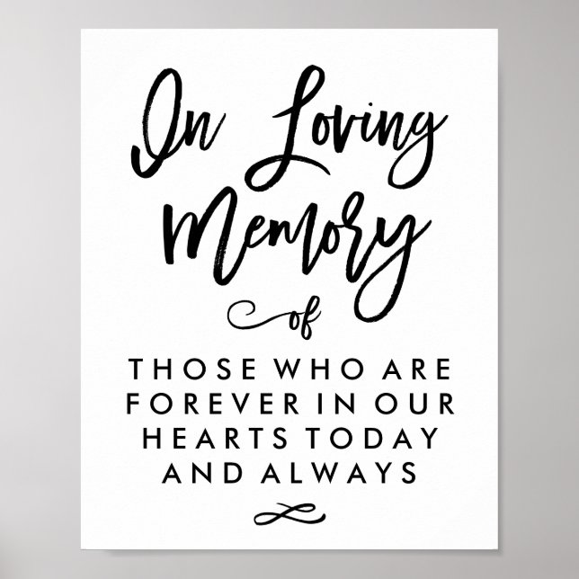 Chic Hand Lettered In Loving Memory Sign (Front)