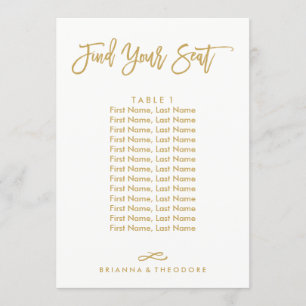 Chic Hand Lettered Individual Seating Chart Gold Invitation