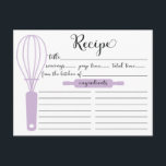 Chic Hand Lettered Lavender Whisk Recipe Card<br><div class="desc">Stylish Bridal Shower Kitchen Recipe Cards featuring a stylish hand lettered black typography script font with a lavender whisk, rolling pin & hand mixer. The front of our recipe card offers room for a recipe title, from the kitchen of and ingredients space. Flip our recipe card view directions. Visit our...</div>