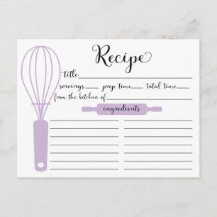 Chic Hand Lettered Lavender Whisk Recipe Card