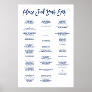 Chic Hand Lettered Navy Alphabetical Seating Chart