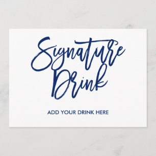 Chic Hand Lettered Navy Signature Drink Invitation
