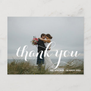 Chic Hand Lettered Photo Wedding Thank You Postcard