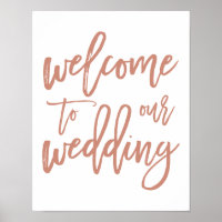 Chic Hand Lettered Rose Wedding Welcome Sign
