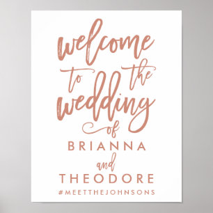 Chic Hand Lettered Rose Wedding Welcome Sign