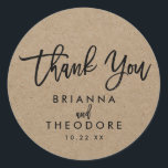 Chic Hand Lettered Rustic Thank You Favour Label<br><div class="desc">Thank You sticker on a faux rustic kraft background.</div>