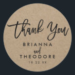 Chic Hand Lettered Rustic Thank You Favour Label<br><div class="desc">Thank You sticker on a faux rustic kraft background.</div>