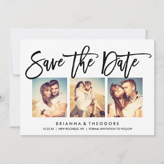 Chic Hand Lettered Save The Date Photo Collage (Front)