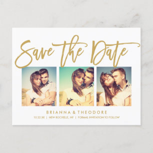 Chic Hand Lettered Save The Date Photo Collage Announcement Postcard