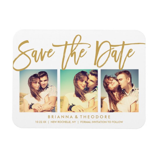 Chic Hand Lettered Save The Date Photo Collage Magnet (Horizontal)
