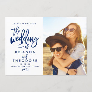 Chic Hand Lettered Save The Date Photo Navy