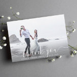 Chic Hand Lettered Script Thank You Photo Card<br><div class="desc">Chic White Hand Lettered Script Photo Thank You Card with Custom Text Message on the Back. Perfect for weddings,  birthdays,  graduations and other events.</div>