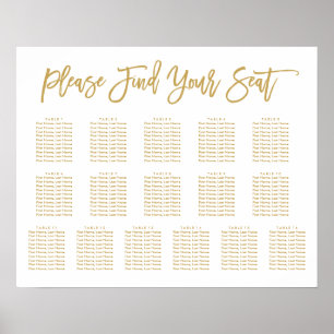 Chic Hand Lettered Seating Chart Gold 16 tables