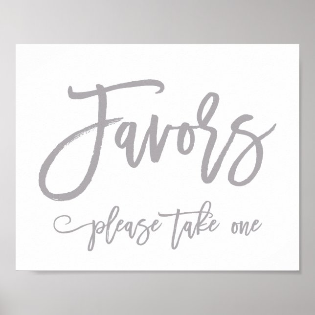 Chic Hand Lettered Silver Wedding Favours Sign (Front)