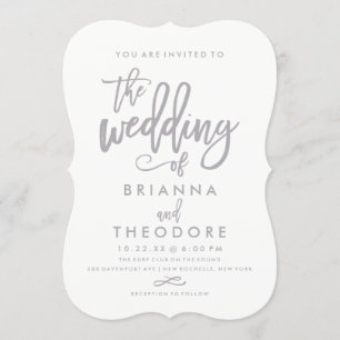 Chic Hand Lettered Silver Wedding Invitation