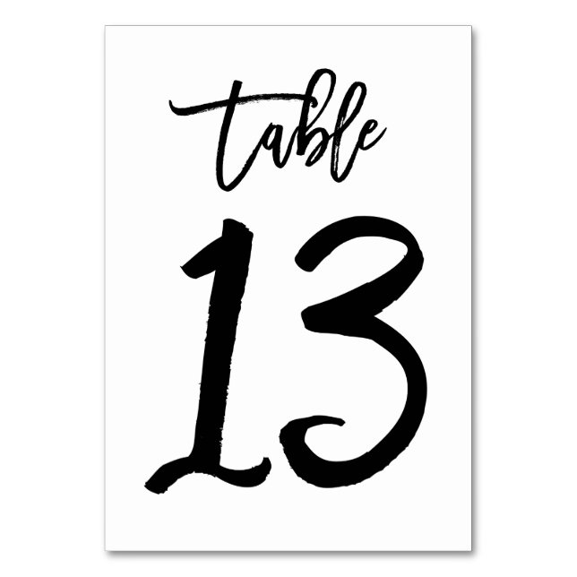 Chic Hand Lettered Table Number Card | Table 13 (Front)