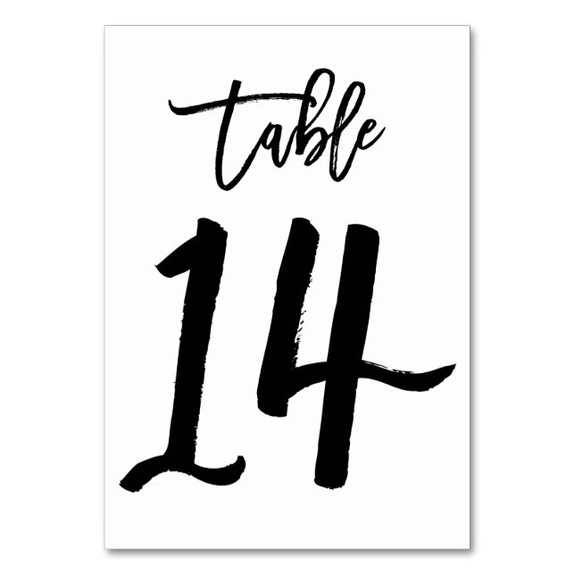 Chic Hand Lettered Table Number Card | Table 14 (Front)