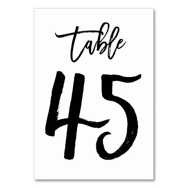 Chic Hand Lettered Table Number Card | Table 45 (Front)