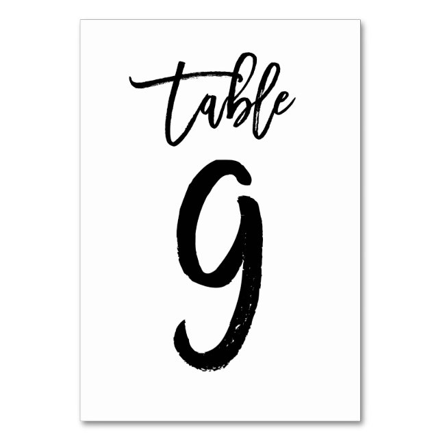 Chic Hand Lettered Table Number Card | Table 9 (Front)