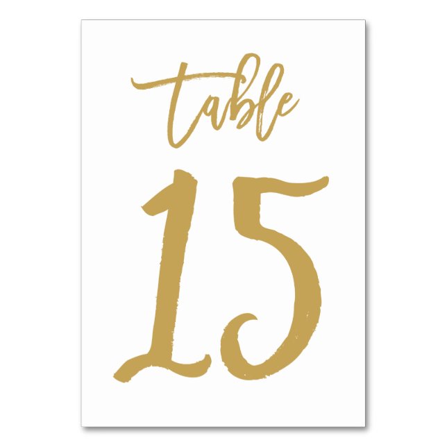 Chic Hand Lettered Table Number Gold | Table 15 (Front)