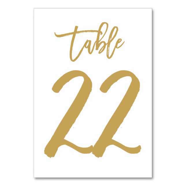 Chic Hand Lettered Table Number Gold | Table 22 (Front)