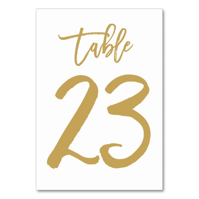 Chic Hand Lettered Table Number Gold | Table 23 (Front)