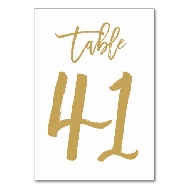 Chic Hand Lettered Table Number Gold | Table 41 (Front)