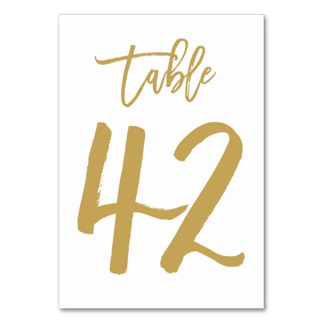 Chic Hand Lettered Table Number Gold | Table 42 (Front)