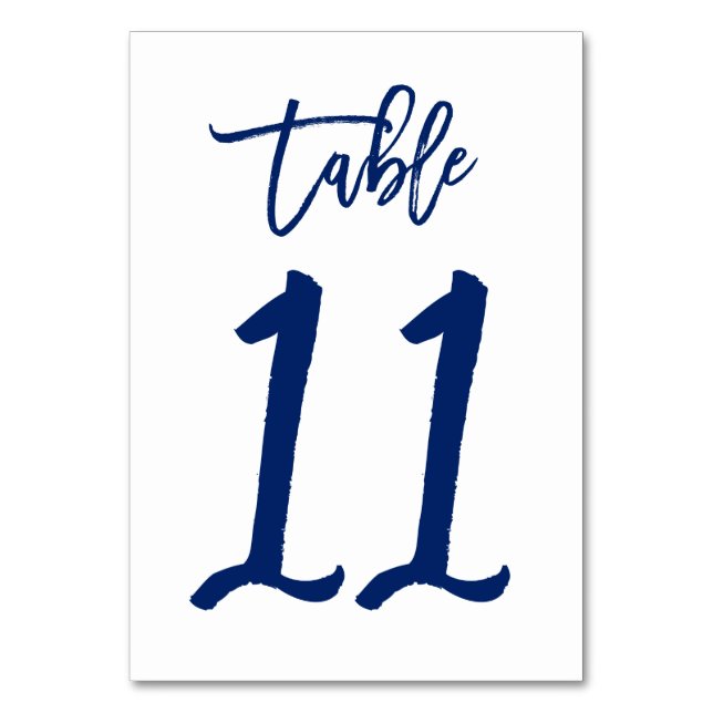 Chic Hand Lettered Table Number Navy | Table 11 (Front)