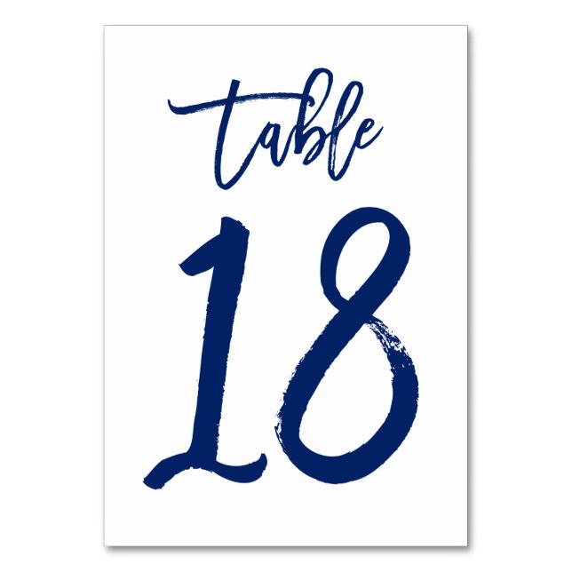 Chic Hand Lettered Table Number Navy | Table 18 (Front)