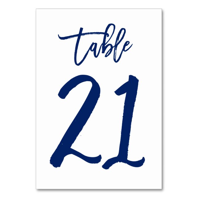 Chic Hand Lettered Table Number Navy | Table 21 (Front)