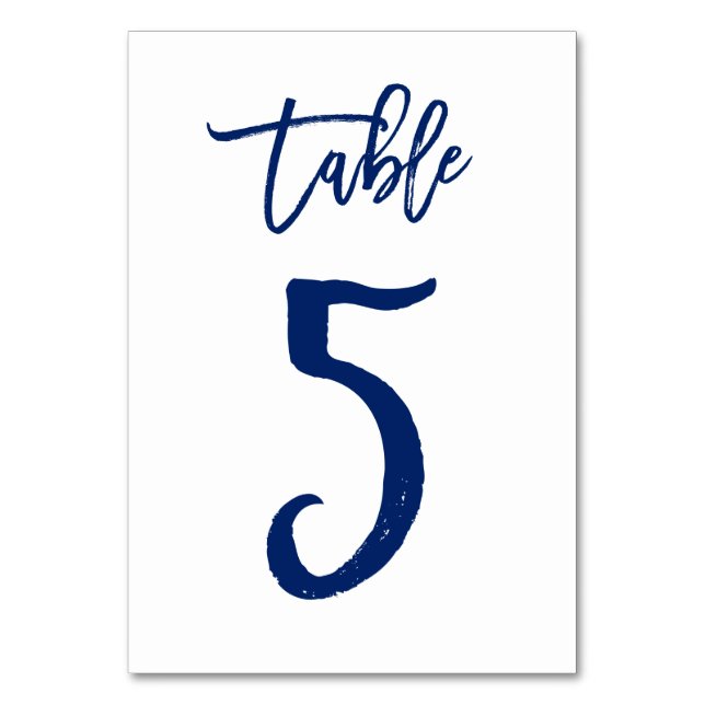 Chic Hand Lettered Table Number Navy | Table 5 (Front)