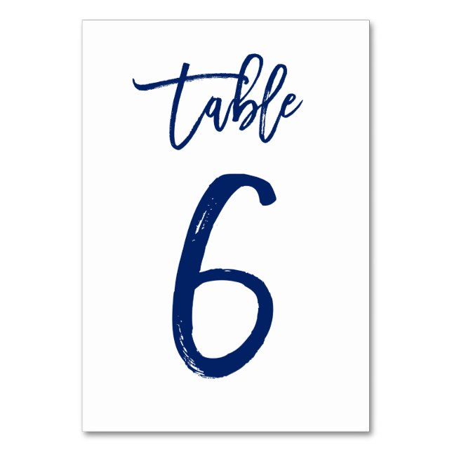 Chic Hand Lettered Table Number Navy | Table 6 (Front)