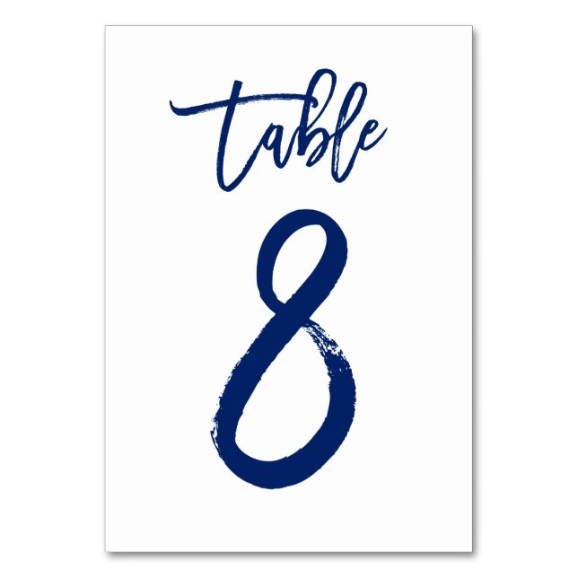 Chic Hand Lettered Table Number Navy | Table 8 (Front)
