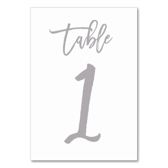 Chic Hand Lettered Table Number Silver | Table 1 (Front)