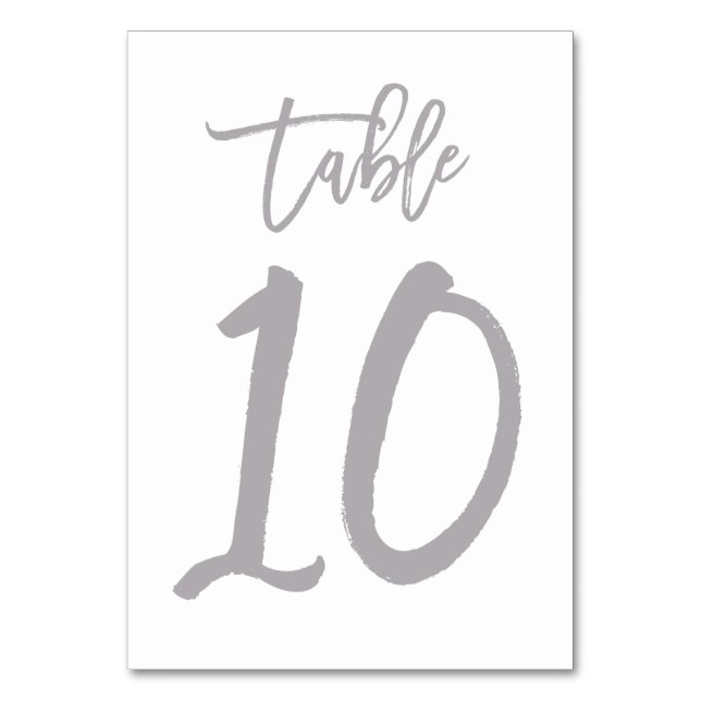 Chic Hand Lettered Table Number Silver | Table 10 (Front)