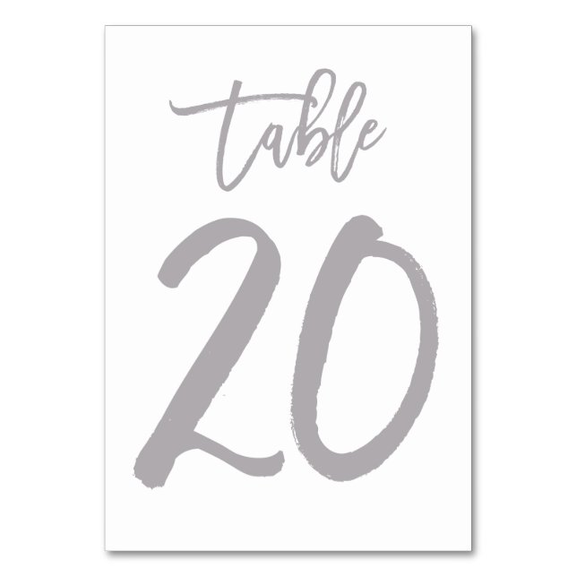 Chic Hand Lettered Table Number Silver | Table 20 (Front)