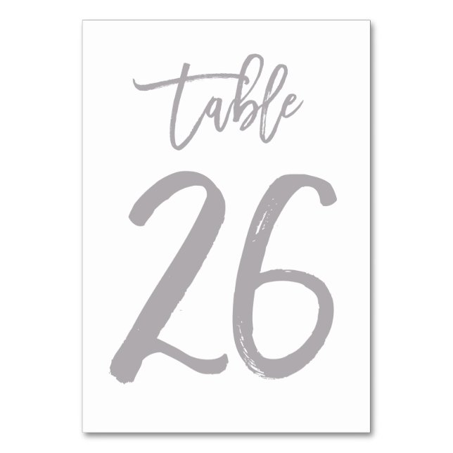 Chic Hand Lettered Table Number Silver | Table 26 (Front)