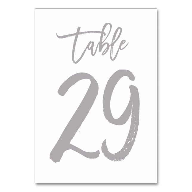 Chic Hand Lettered Table Number Silver | Table 29 (Front)