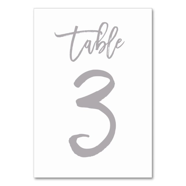 Chic Hand Lettered Table Number Silver | Table 3 (Front)