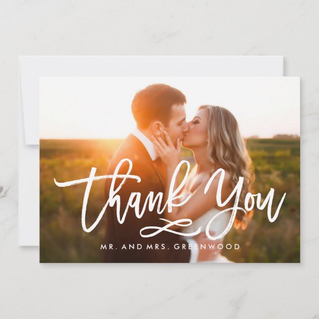 Chic Hand Lettered Thank You Photo Card (Front)