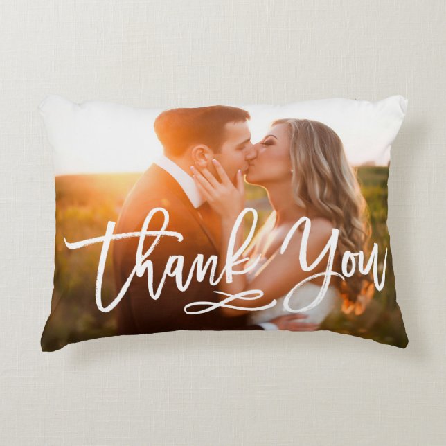 Chic Hand Lettered Thank You Photo Decorative Cushion (Front)