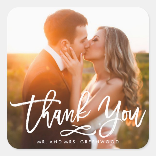 Chic Hand Lettered Thank You Photo Square Sticker (Front)