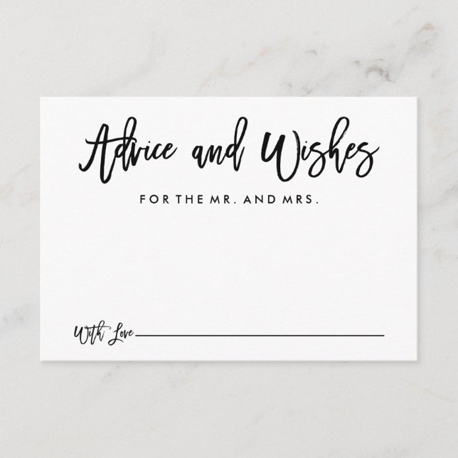 Chic Hand Lettered Wedding Advice and Wishes Card (Front)