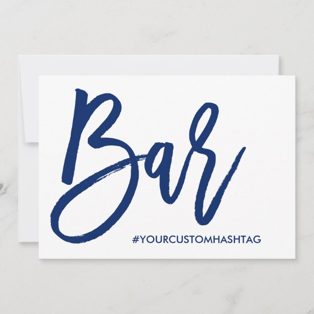 Chic Hand Lettered Wedding Bar Hashtag Sign Navy (Front)